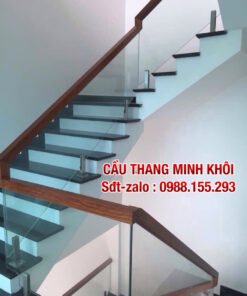 CẦU THANG KÍNH ĐẸP TẠI HÀ NỘI . CẦU THANG LAN CAN KÍNH TAY VỊN GỖ