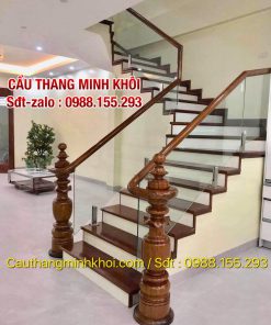 CẦU THANG KÍNH ĐẸP TAY GỖ . CẦU THANG LAN CAN KÍNH TẠI HÀ NỘI