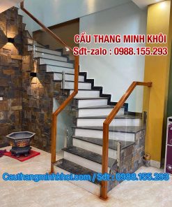 CẦU THANG KÍNH GỖ ĐẸP HIỆN ĐẠI . LAN CAN CẦU THANG KÍNH TAY VỊN GỖ