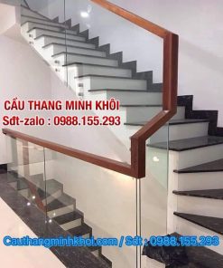 CẦU THANG KÍNH ĐẸP TAY VỊN GỖ. CẦU THANG LAN CAN KÍNH CƯỜNG LỰC